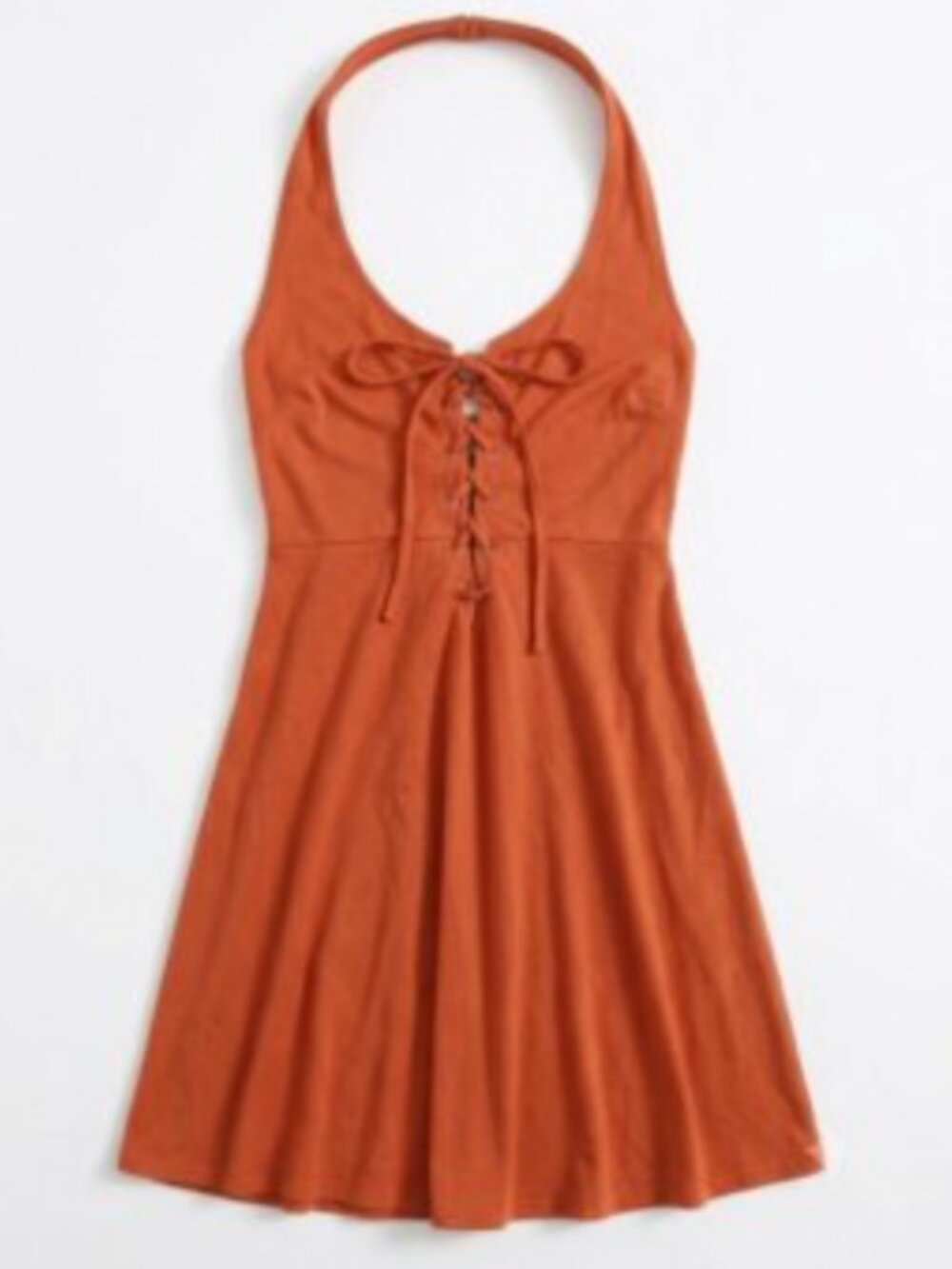 Rust Orange Halter Dress with Lace-Up Front